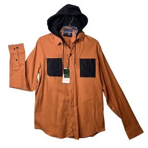 Nomad Shirt Mens Medium Timber Brown Black Hooded Flannel Ripstop Pockets New
